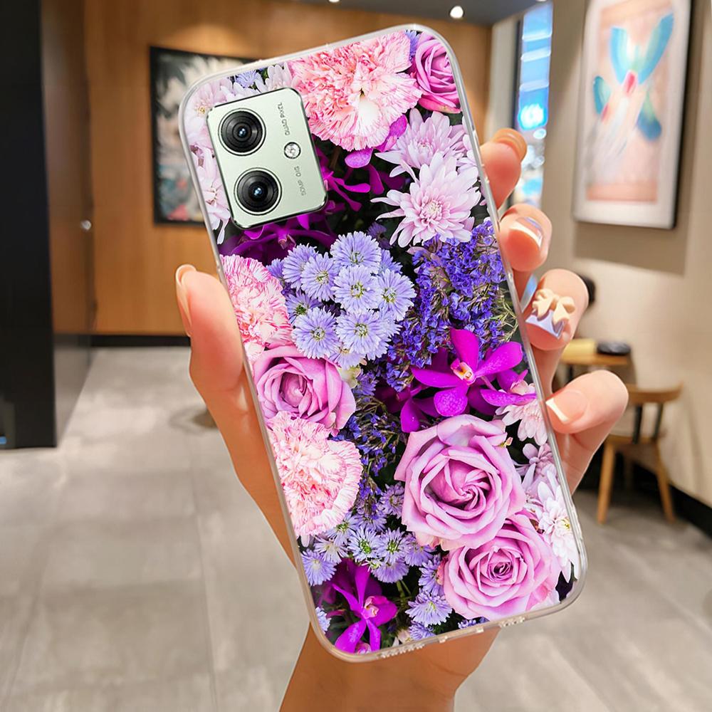 Soft Case For Moto G54 5G Case MotoG54 Silicone Phone Back Cover For Motorola Moto G54 Case XT-2343-1 Flower Love Heart Fundas