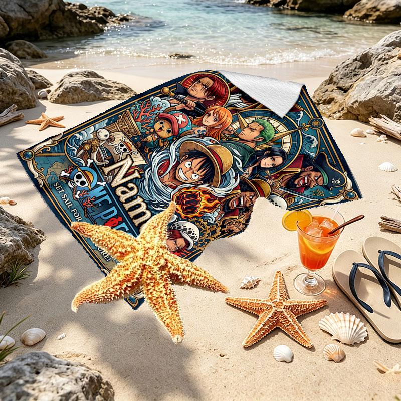 Custom Name Personalized ONE PIECE Print Beach Towel, for Trip Camping Beach Party Home Decor, Birthday Gift for Family & Friends