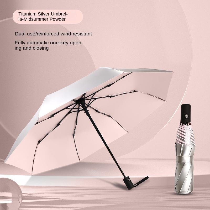 Fully Automatic Titanium Silver Umbrella Sun Umbrella Sun Protection Umbrella for Women Rain or Shine