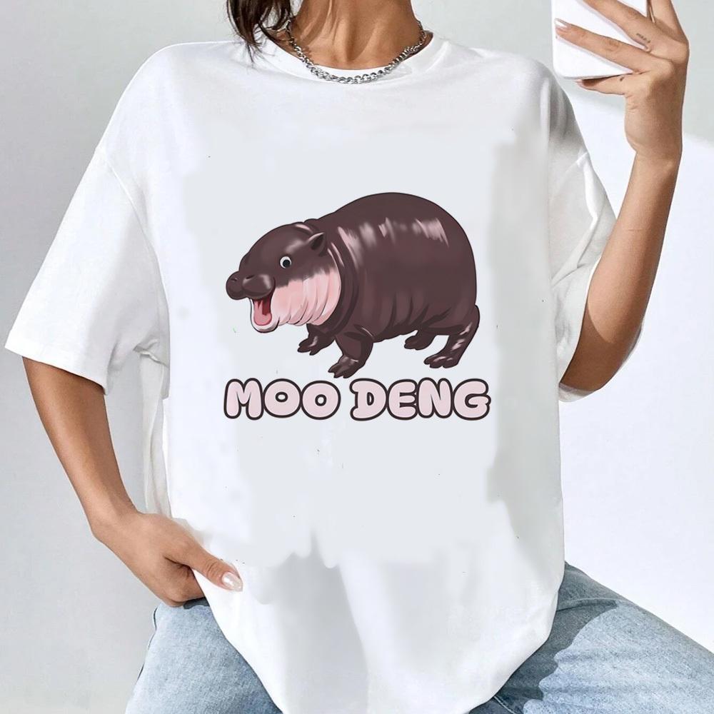Moo Deng Oberteile T-Shirts Teenager Trendig Hip-Hop Popkultur Kawaii T-Shirt Retro Grunge Vintage Hip-Hop Bequem Y2k