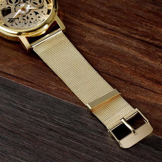 Skeleton Analog Men\'s Luxury Stainless Steel Mesh Band Quartz Wrist Watch Gift