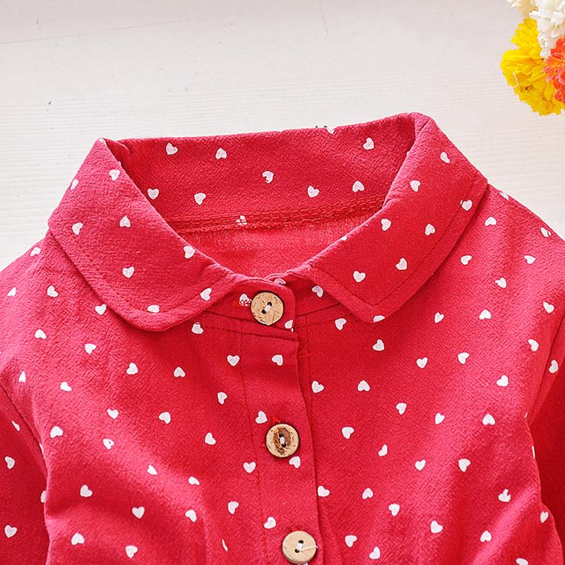 Girls' Dress Heart Dot Full Print Children's Long Sleeve Shirt Dress