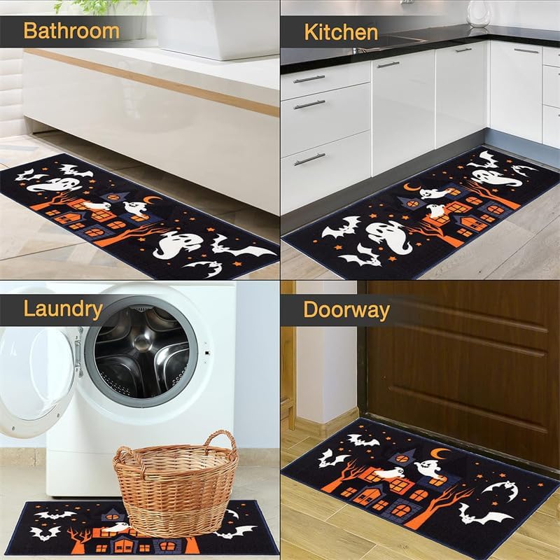 2pcs Halloween Kitchen Carpet, Indoor And Outdoor Welcome Doormat, Bedroom And Living Room Floor Mat, Home Decoration