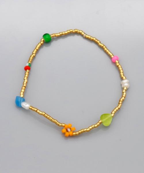 Bonbeau Color Flower Gold Beads Bracelet Freshwater Pearl Gold Beads Flower Bracelet 3 Colors