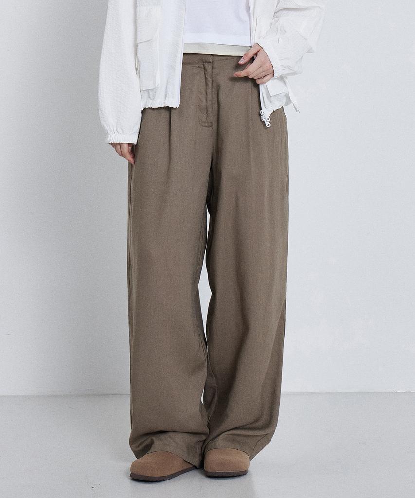 KIIMUIR (Women) Summer Semi-Wide Linen Pants_Deep Beige