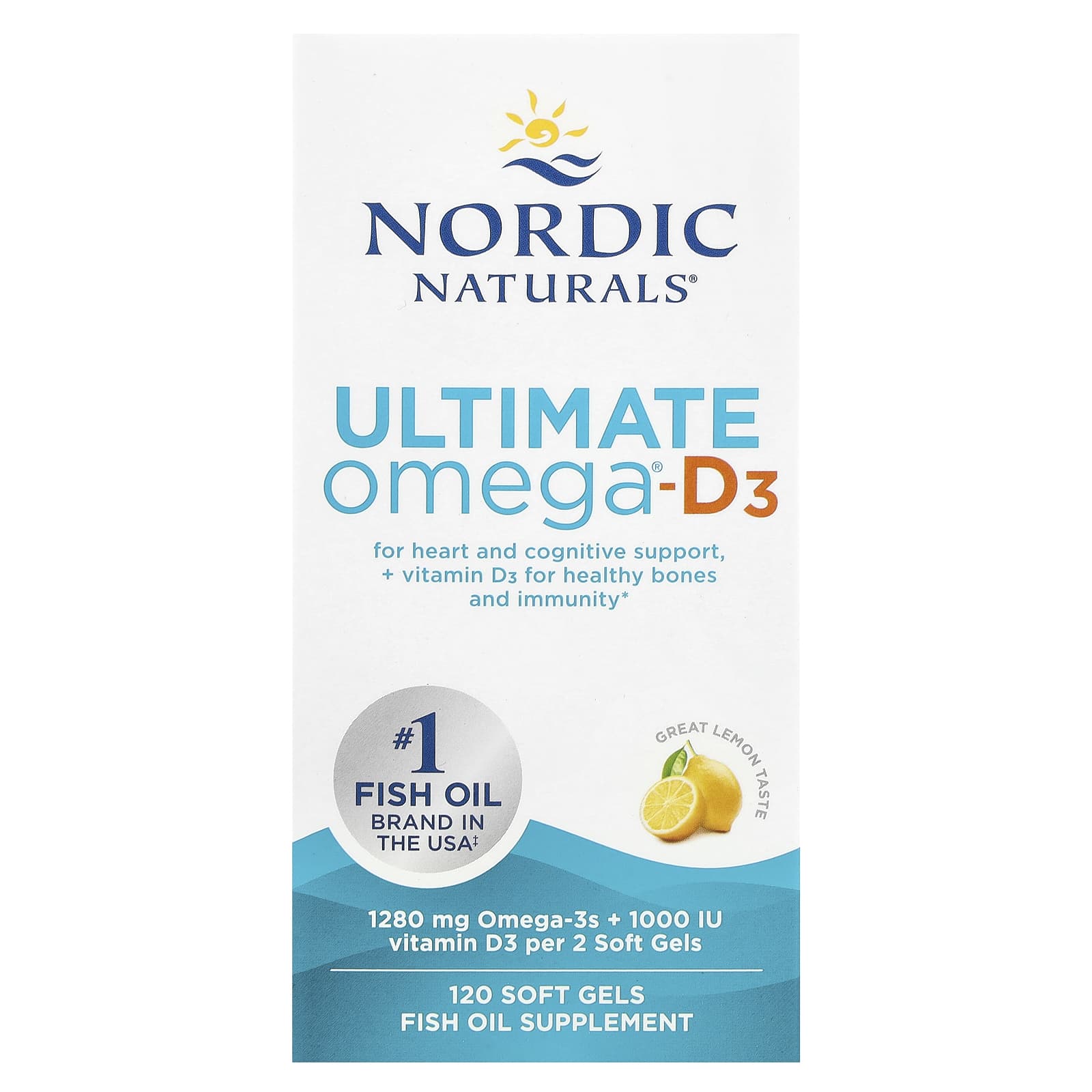 

Nordic Naturals, Ultimate Omega®-D3, смак лимона, 120 м яких капсул