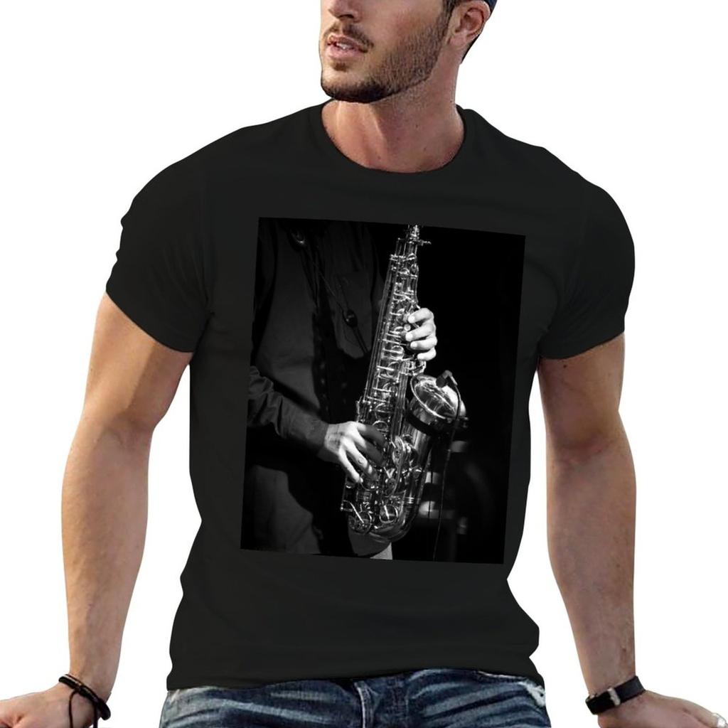BLACK AND WHITE SAXAPHONE PLAYER TShirt Quick Dry Travel TShirt