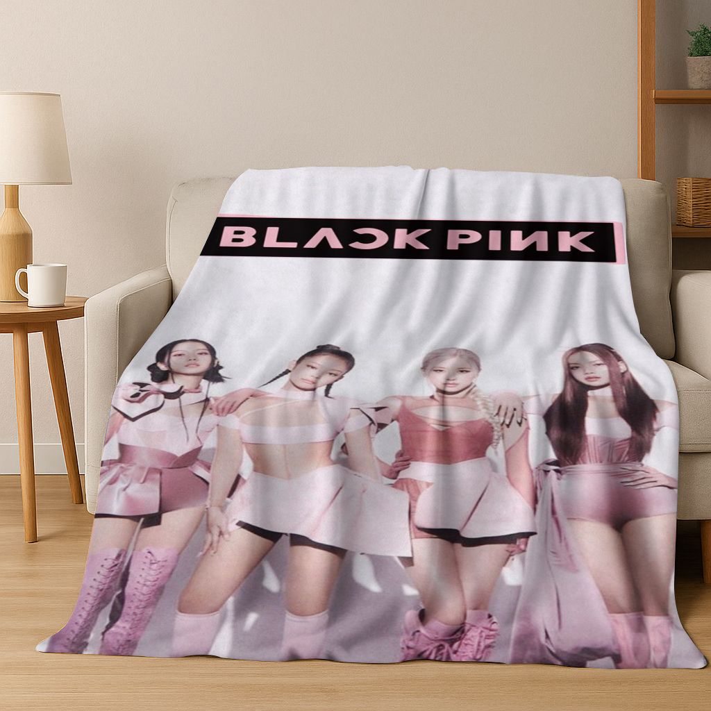 Fashion Kpop B-Black Pink Group Singer Star Flannel Blanket Soft Throw Blanket for Bed Bedroom Living Room Travel Picnic Gift