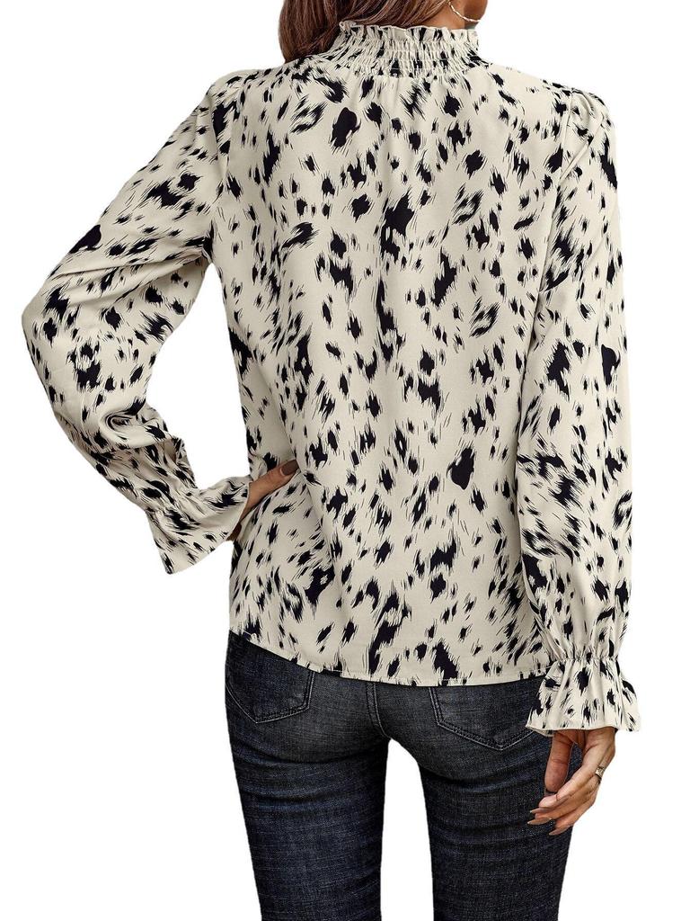 Women's European-American Style Polyester Pullover, Long Sleeve Semi-High Neck Loose Fit Shirt