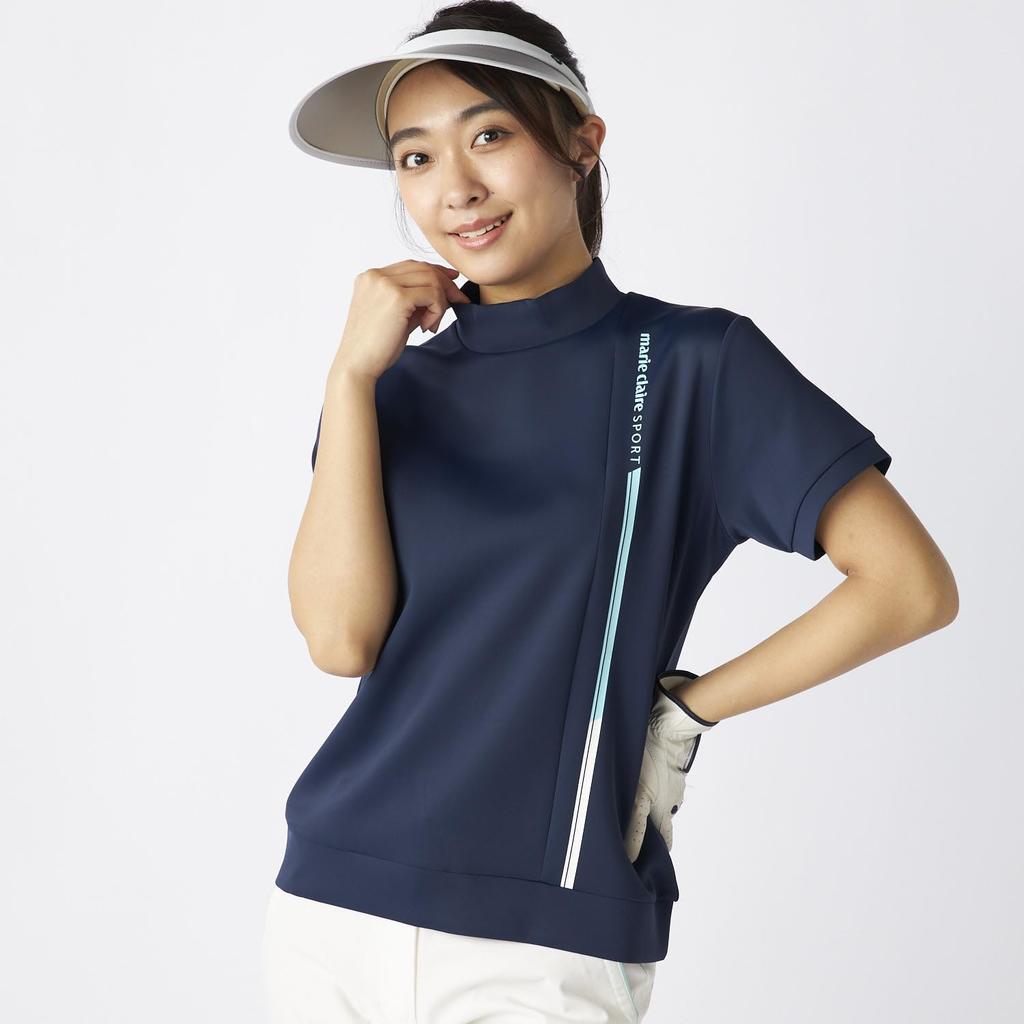 Marie Claire Short Sleeve Mock Neck UV Cooling 715622W Women's Shirt, Protection, Touch, Navy,