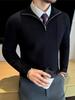 Men's Striped Knitwear Long Sleeve Half-Zip Sweater - White Warm Autumn/Winter Collection
