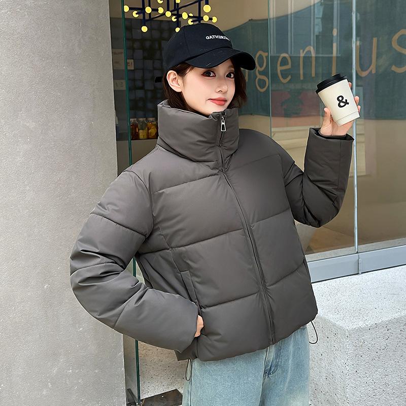 Short Stand-Up Collar Down Cotton Clothes Women'S Simple Loose Clothes Jacket Solid Color