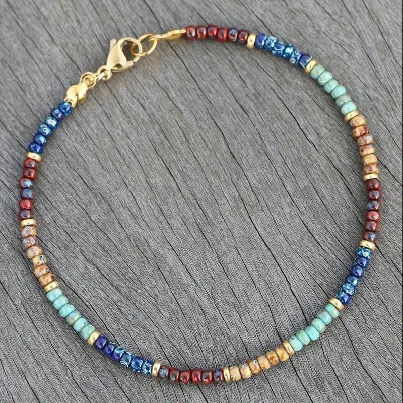 Bohemian Turquoise Gold Spacer Anklet – Dainty Spiritual Foot Jewelry, Calm Protection Gift for Women