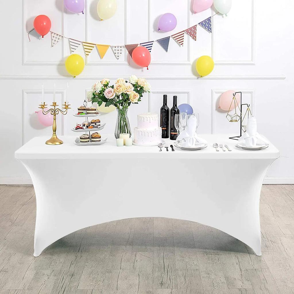 2 Pcs Spandex Table Cover for Standard Folding Tables Universal Rectangle Fitted Tablecloth Protector Wedding Banquet and Party