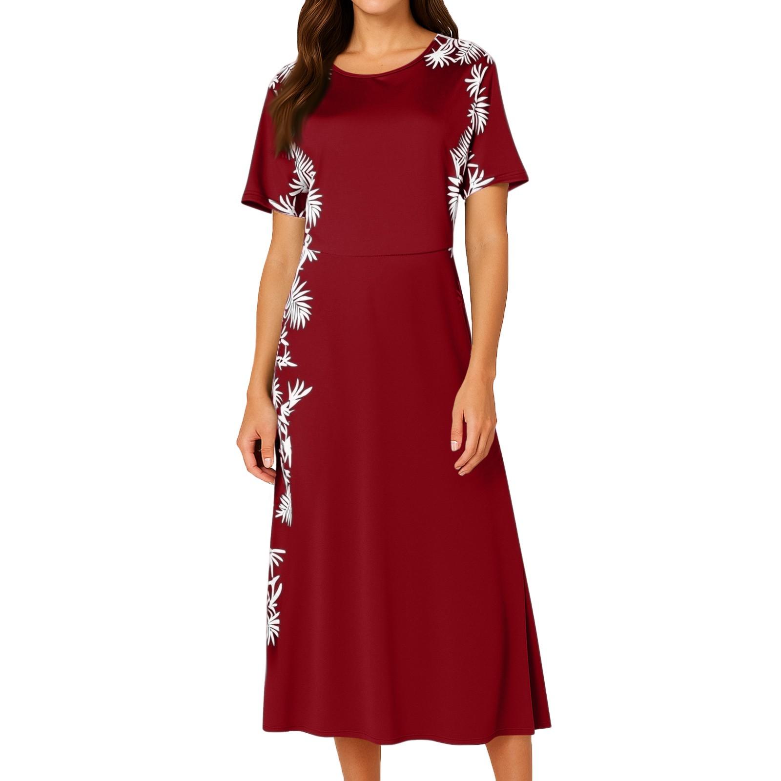 

Женское модное ретро темпераментное платье с круглым вырезом и принтом, модное платье с завышенной талией XXL винный