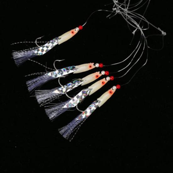 5Pcs Artificial Mackerel Feathers Bass Cod Lures Sea Fishing Rigs Tackle Bait