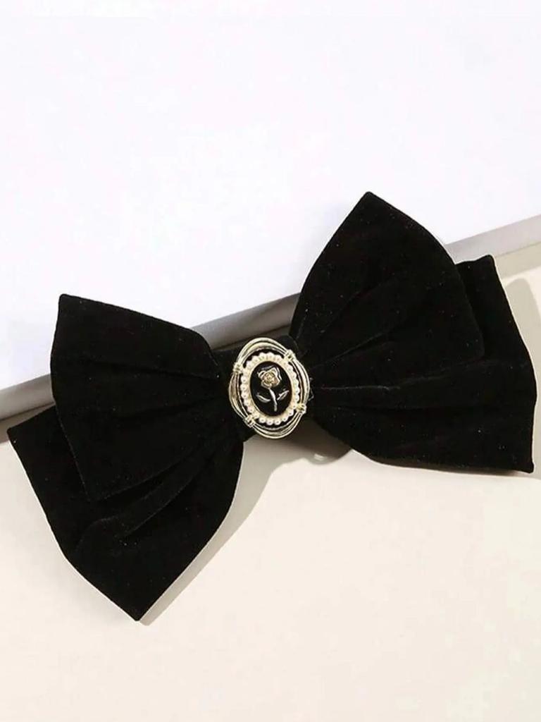 New Black Velvet Bow Hair Pins Elegant Fabric Alloy Roses Hair Clips for Women Fashion Ponytail Barrette Heawear Accessories