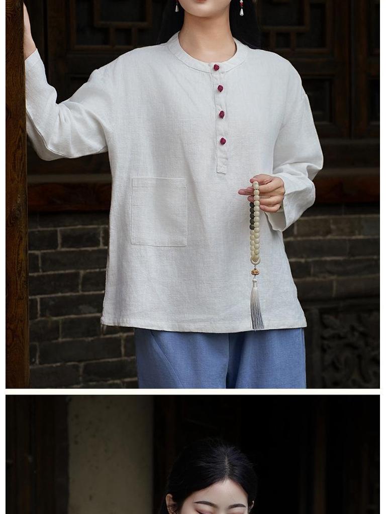 Women's Spring-Summer Ramie Zen Practice Top - Chinese Retro Style