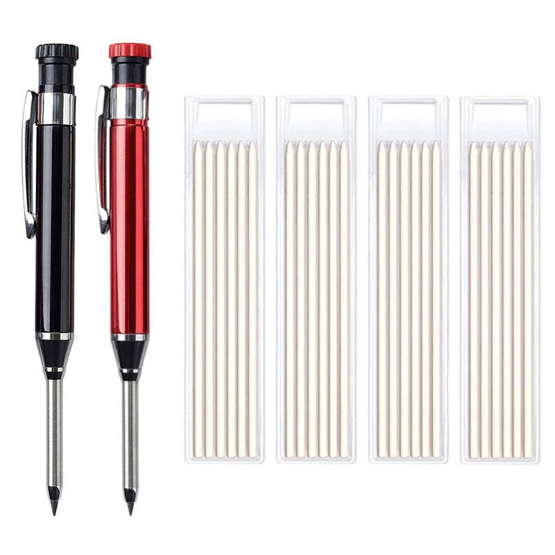 1-6Pcs Metal Solid Carpenter Mechanical Pencil Set with Sharpener Lead Core Deep Hole Construction Marking Scriber Tool Supply