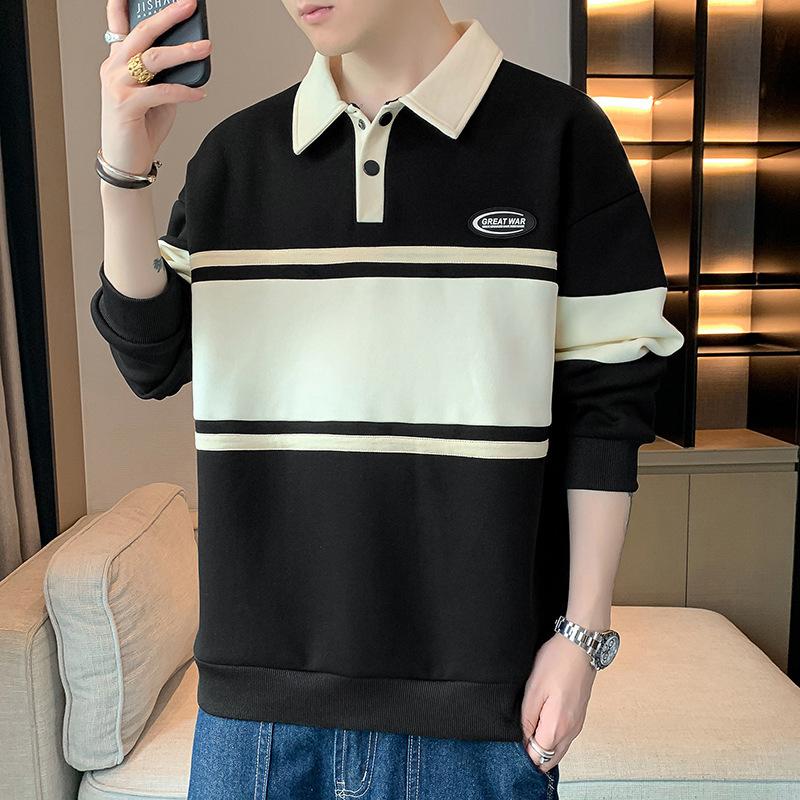 New Men's Sweater with Student Long-sleeved T-shirt Lapel POLO Shirt Sweater Men's