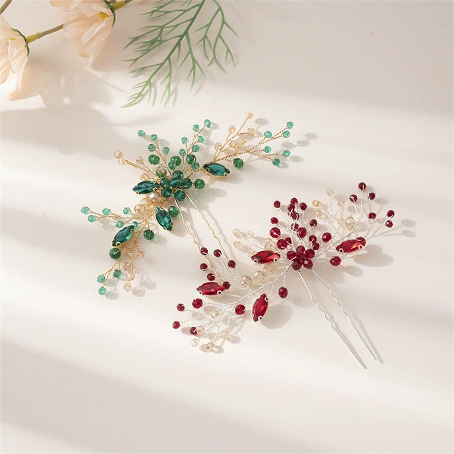 Spring new women's headwear Korean style simple handmade fashionable green ghost rhinestone crystal hairpin hair accessory