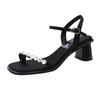 Fashion Hot Selling 2025 Summer Diamond Strap High Heels Women's Thick Heel Fairy Shoes The Season Square Head High Heels Trend Korean