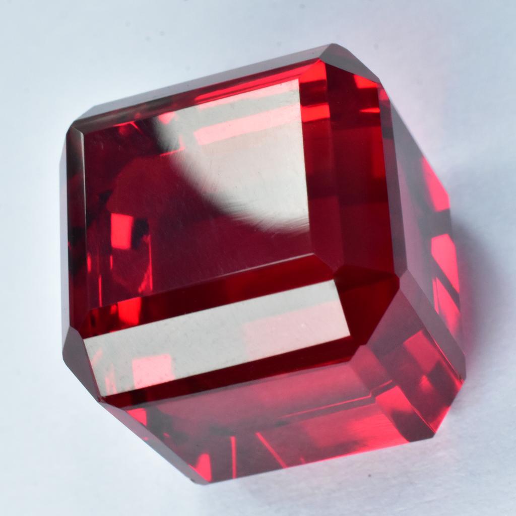 CERTIFIED Extremely Rare Lab-Created Red Ruby 53.40 Ct Loose Gemstone Cube Cut S-1231