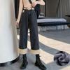 Winter Female Lamb Wool Thickened Wide Leg Jeans Women's Plush Warm High Waist Straight Loose All-match Denim Pants