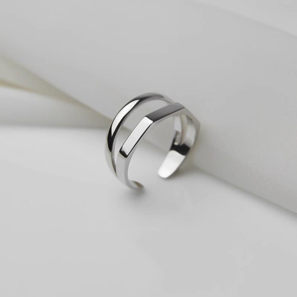 Smooth Line Double-layer Ring Resizable Opening Ring Minimalist Geometry Jewelry  Gifts