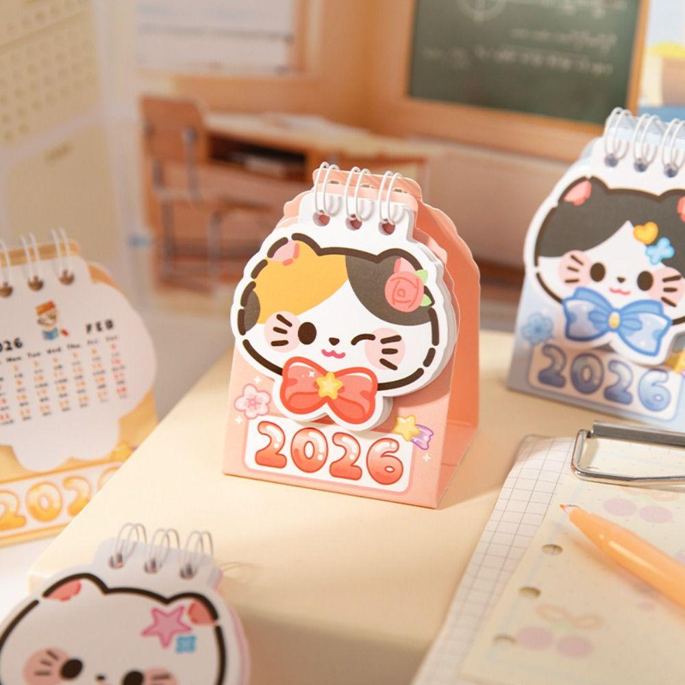 Cartoon Cat 2026 Desk Calendar Portable Schedule Planner Cute Daily Planner  Desktop Ornaments