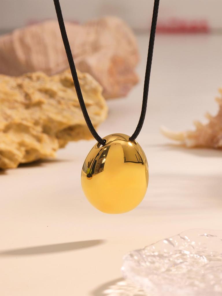 Oumika Geometric Pendant Necklace: High-Polished Stainless Steel with Black Cord, Clavicle-Length, Non-Fading, European & American Style.