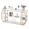 Marble Console Table, 3 Tiers Modern Console Table for Open Storage, Golden Geometric Table with Iron Tubes