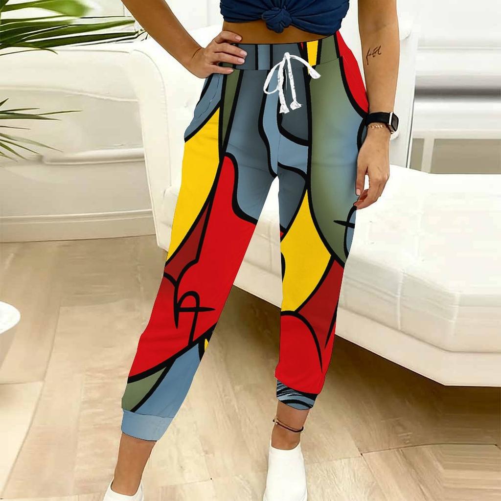 Summer Ladies Cashew Paisley Printed Sweatpants Loose Fit Drawstring Joggers Elastic Cuff Daily Casual Pants