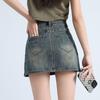 2025 Spring/Summer Women's Retro Denim A-Line Bodycon Mini Skirt