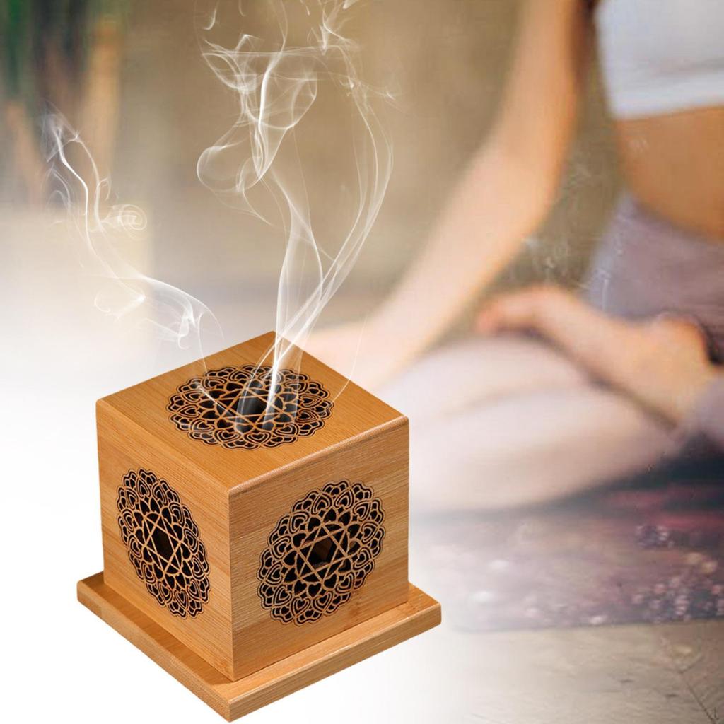 Incense Holder Box in Wood for Tabletop Use with Lid Relaxation