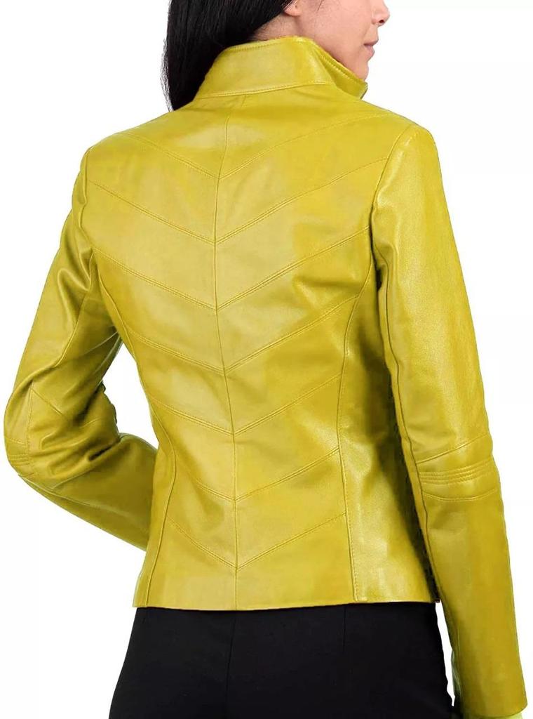 Women's Festive Stylish Lambskin Genuine Yellow Decent Motorcycle Leather Jacket