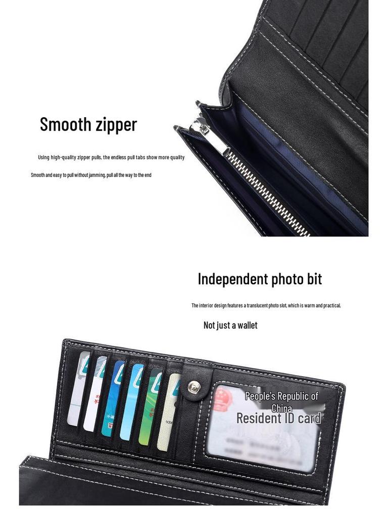 New Arrival: Men's Long Genuine Leather Wallet – Multi-Card, Korean Style, Zippered Cowhide Handbag for Business & Youth.