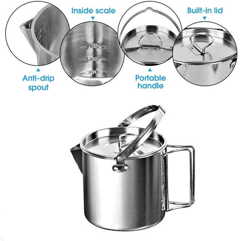 Outdoor Pot Coffee Maker Kettle Portable Lightweight Camping Cooking Pot 1.2L Cup For Camping Hiking Backpacking Boiling Water