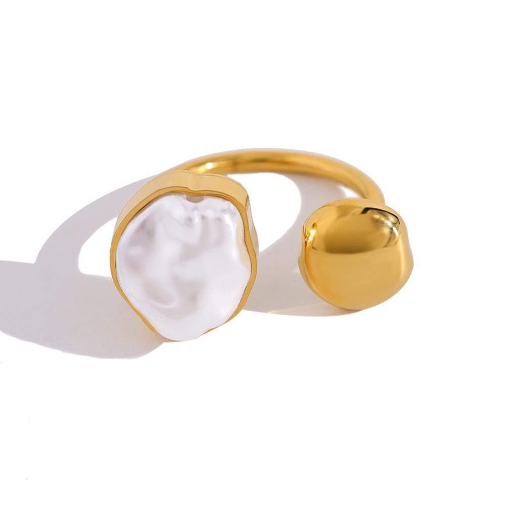 YACHAN Chic Irregular Pearl Stainless Steel Open Rings for Women Charm Luxury Gold Plated Tarnish Free Jewelry