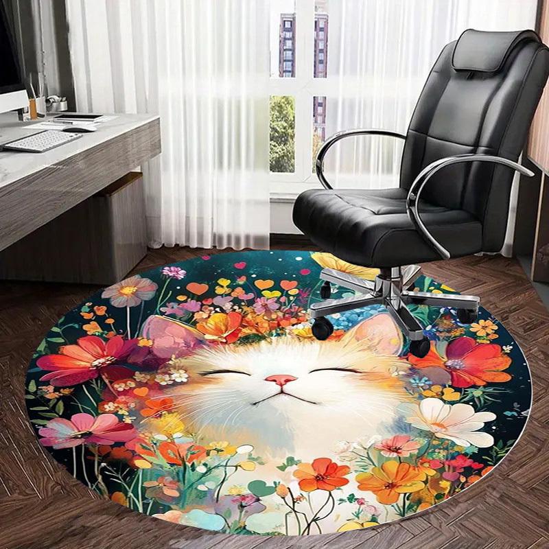 1pc Office Carpet Chair Mats Floral Cat Garden Perfect for Decorating Office Chairss, Or Bedrooms.YDT411