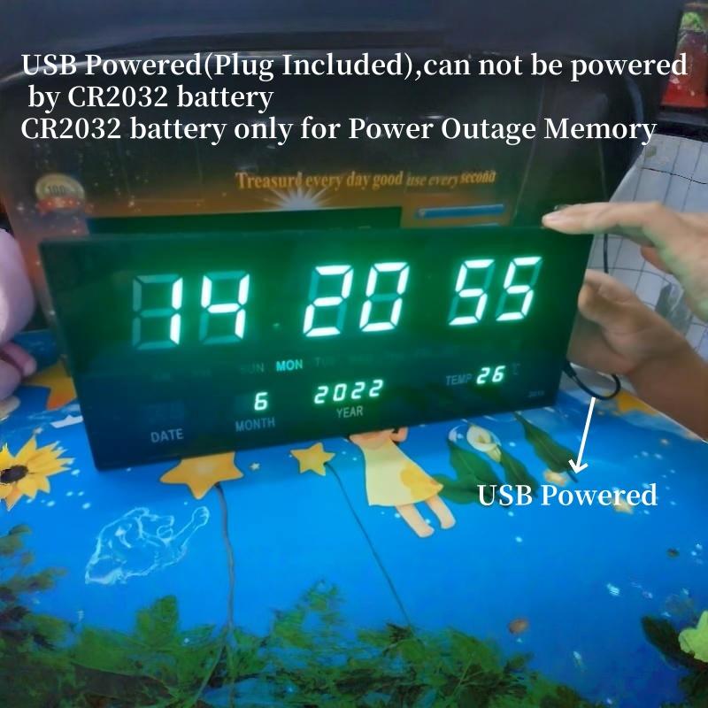 USB Plug-in Large Digital Wall Clock TEMP Calendar 4 Alarms Hourly Chiming Table Clock 12/24H Electronic Luminous LED Clock