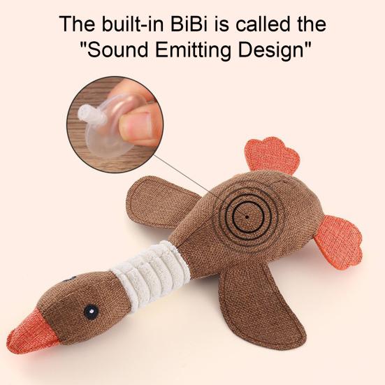 Linen Bird Dog Toy Wild Goose Squeaky Dog Chew Toy Interactive Stuffed Puppy Teething Toy for Dogs Cats Teeth Cleaning Hunting Instinct