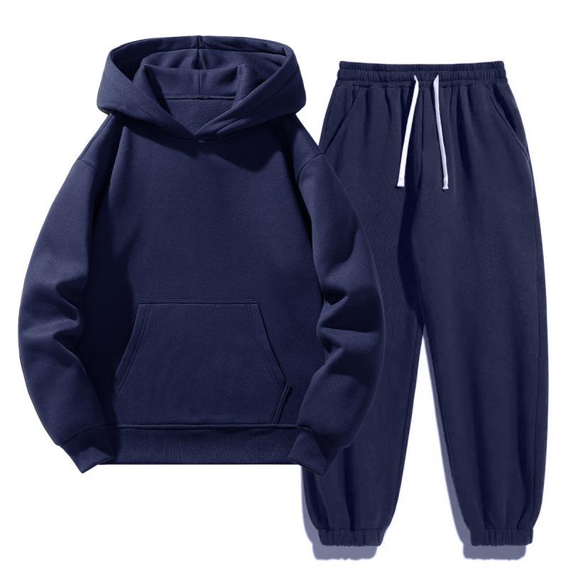 Men's and Women's Thick Plus Velvet Hoodie and Sweatpants Set - European Size, Loose Fit for Spring, Autumn, and Winter.