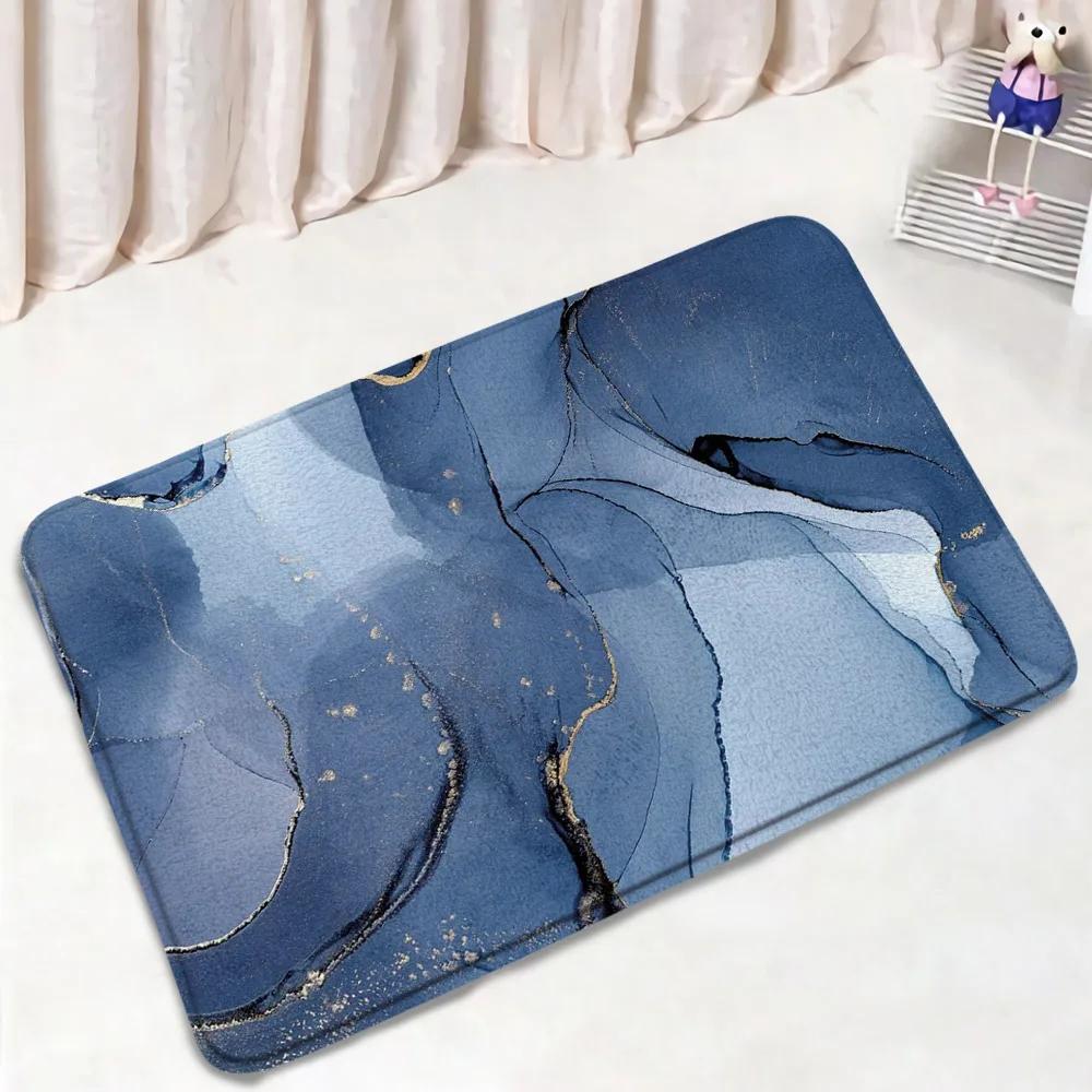 Black Marble Shower Curtain Set White Lines Cracked Pattern Modern Geometric Bathroom Decor Non-Slip Rug Bath Mats Toilet Cover