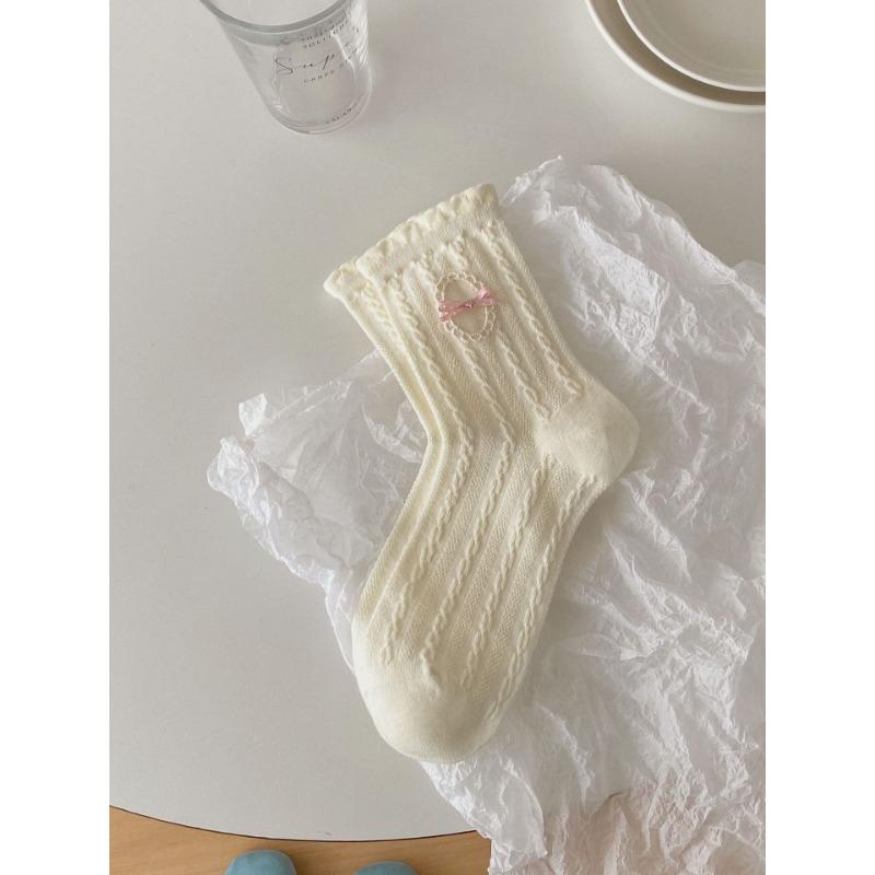 5 Pairs of Women's Summer Mesh Breathable Twist Bow Mid Tube Socks