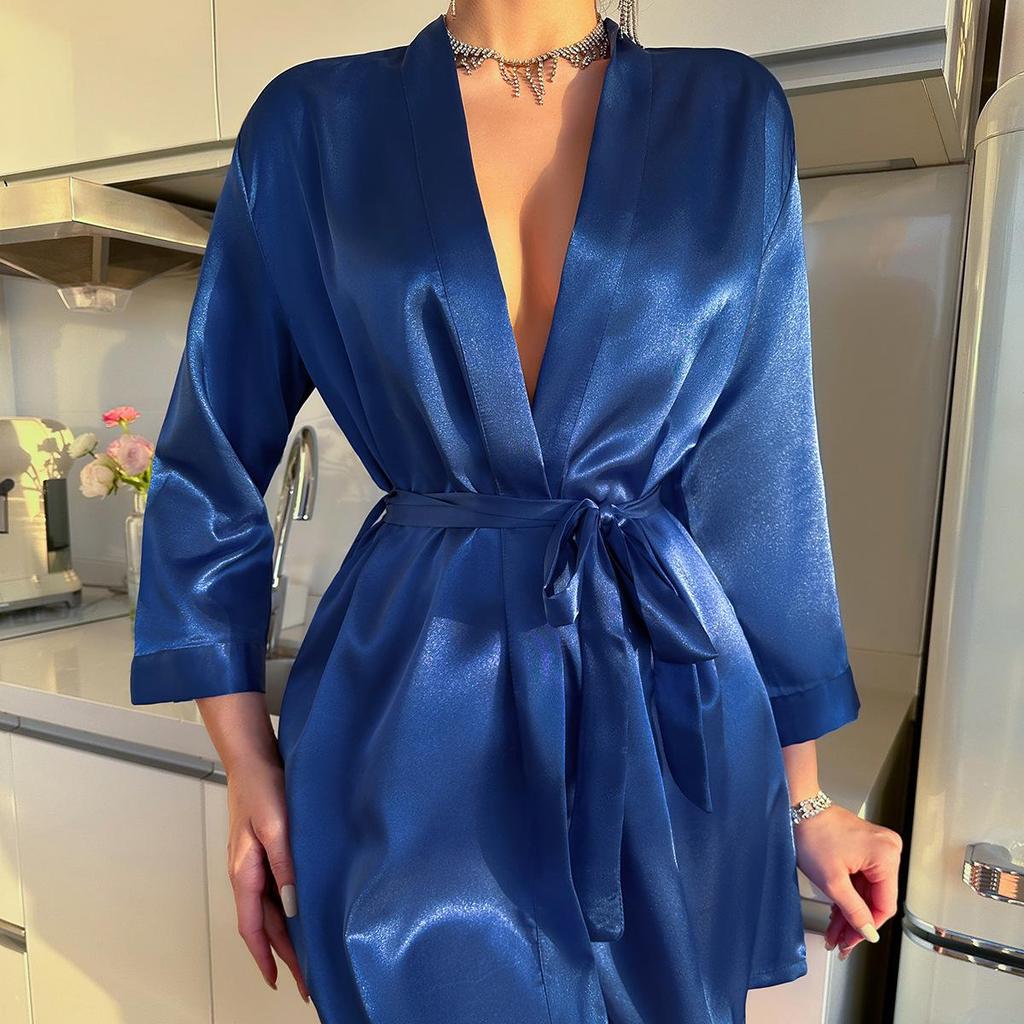 Szlafrok Kimono Szlafrok Kąpielowy Szlafroki Luksusowy Miękki Satynowy Szlafrok dla Druhny dla Kobiet Wygodny Szlafrok do Spa z Paskiem Damska Bielizna Nocna