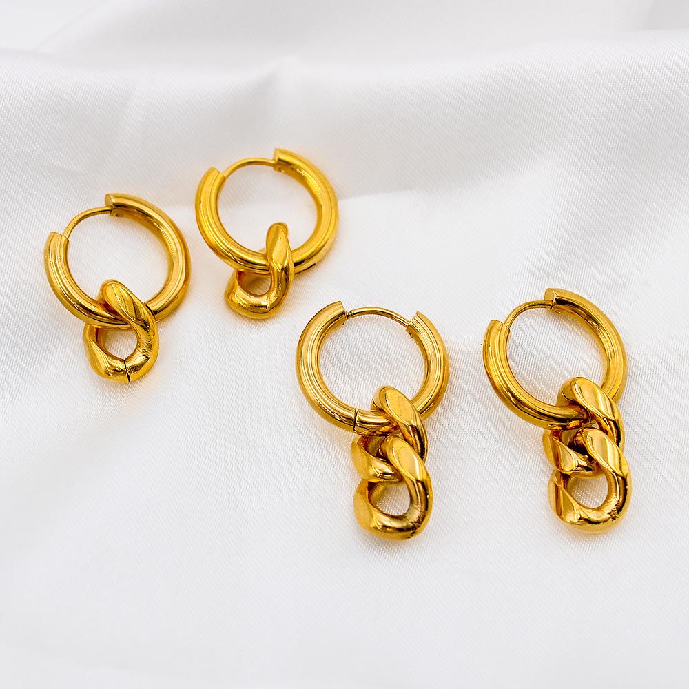 Modische Damen Ohrringe aus goldbeschichtetem Edelstahl, kubanische Kette, Hip-Hop