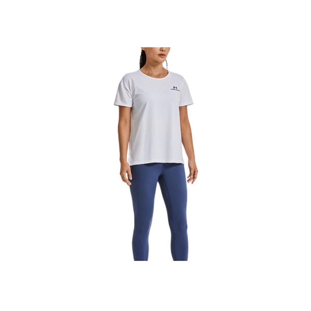 Under Armour Rush Energy Logo Print Crew Neck Short Sleeve T-Shirt Women Tops White 1379141-100