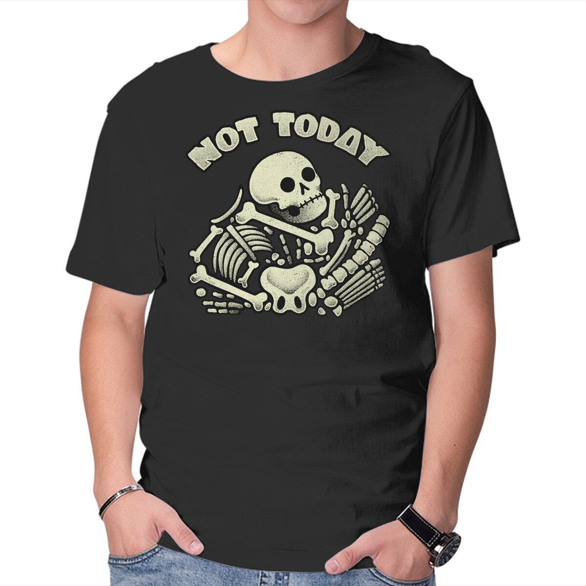 Unisex Crew Neck T-Shirt Not Today Skeleton Graphic Short Sleeve Casual Tee M