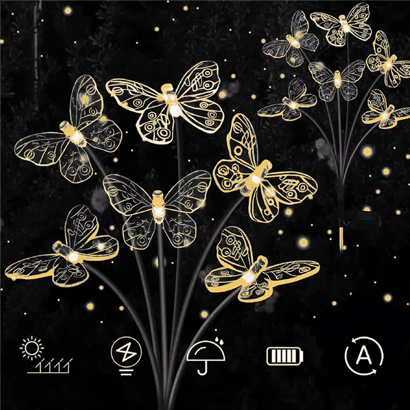 Outdoor Garden Decor for Lawn Yard and Landscape Solar-Powered Butterfly Fiber Optic Light - Waterproof Rechargeable Solar Light